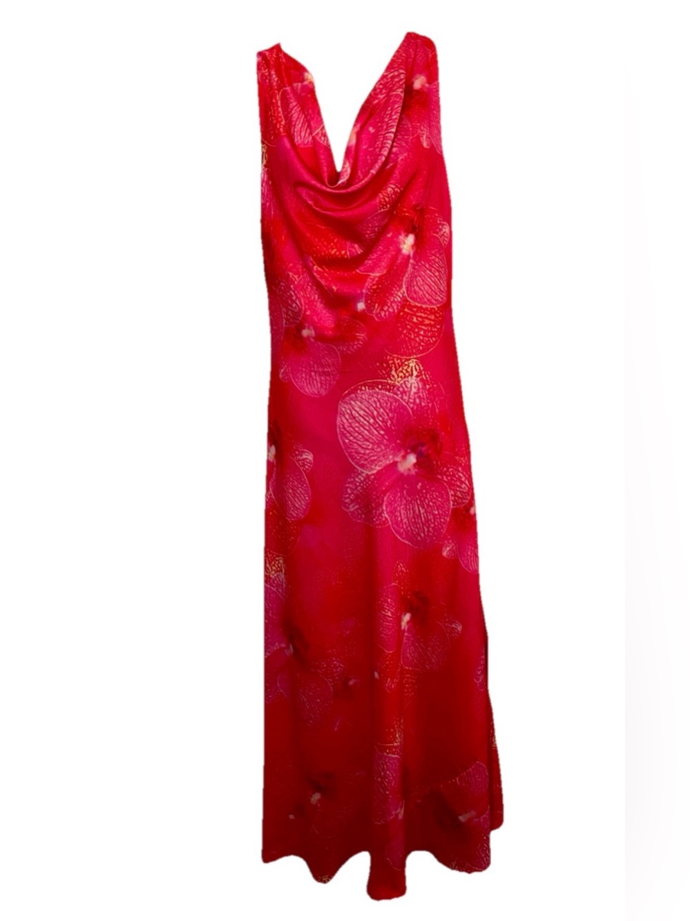 PAPER HEART Australia TROPICAL Orchids Print Satin COWLNECK DRESS Size Large NWT